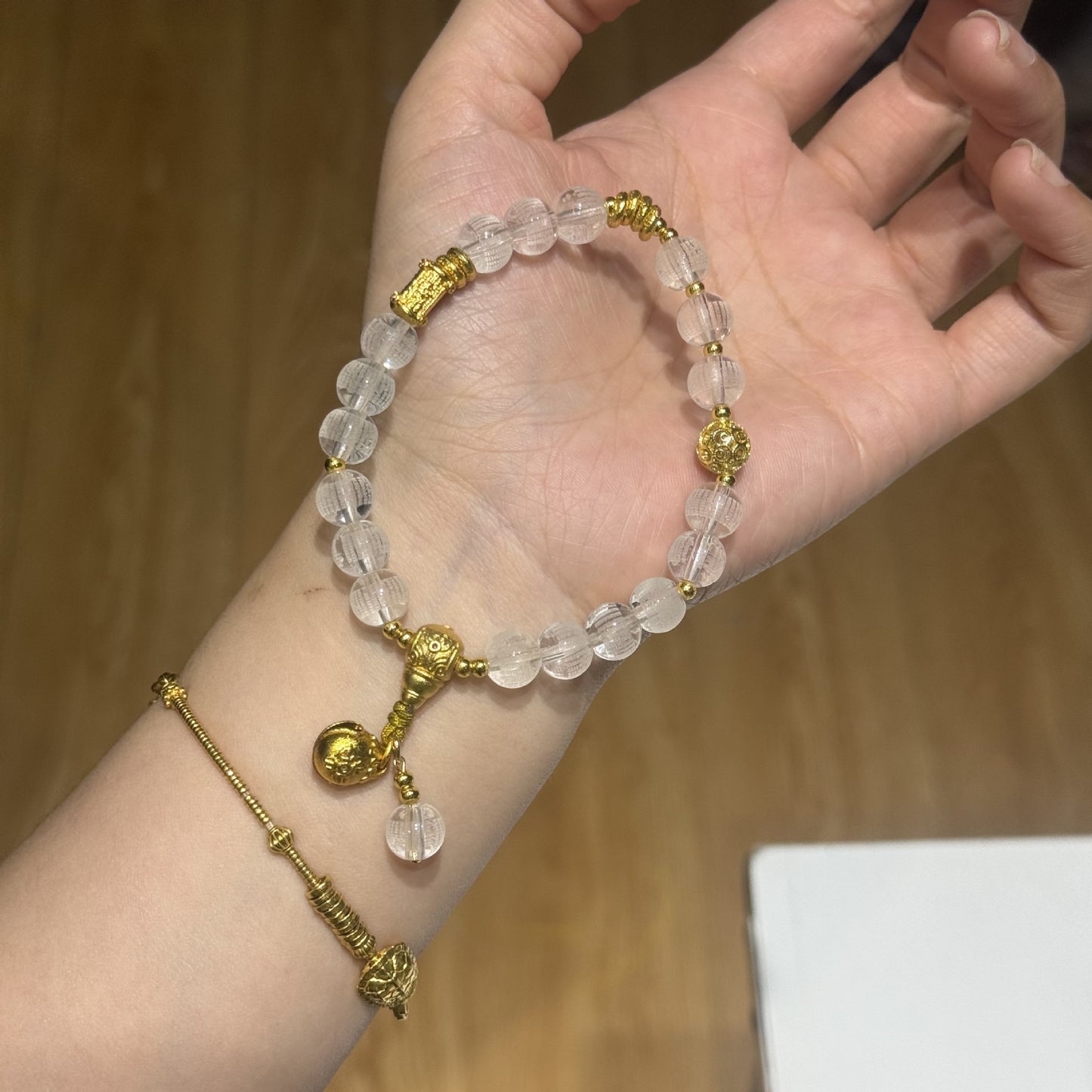 Sutra White Colored Glaze Single Temple Bracelets