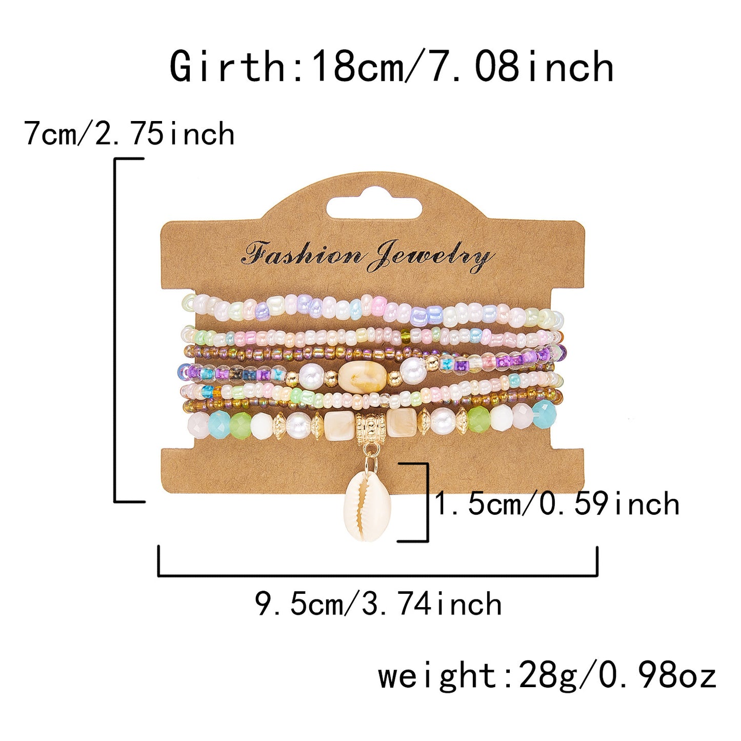 Summer Bohemian Colorful Beads Elastic Shell Bracelet