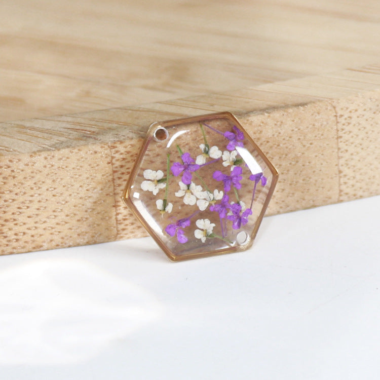 Hexagonal Dried Flower Gold Sier Colored Flowers Bracelets