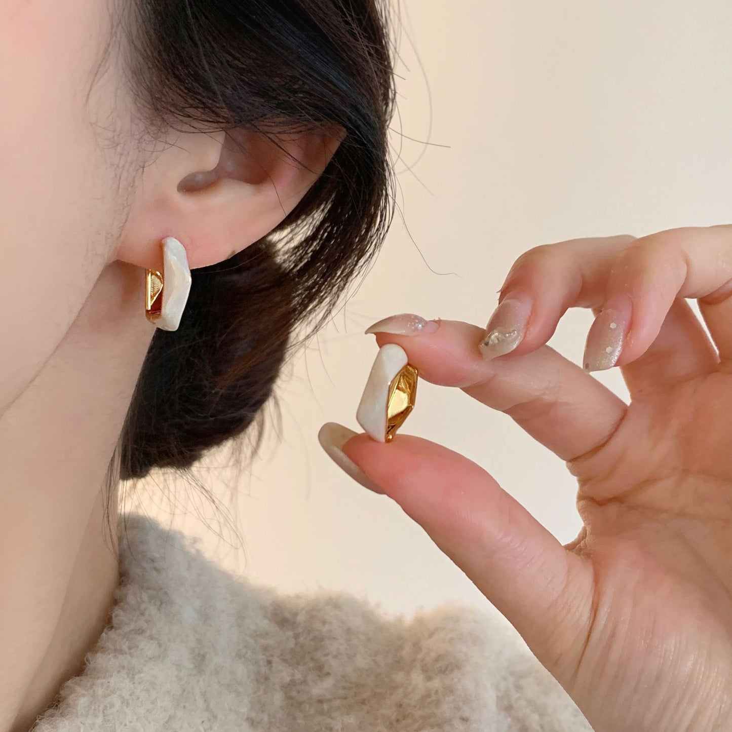 Copper Plated Real Gold Irregular Polygon Enamel Drip Glazed Color Earrings