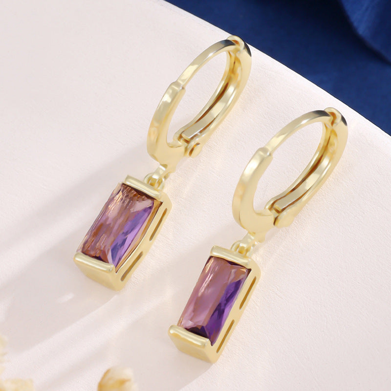 Design Colorful Zircon Ear Xi Birthstones Stud Earrings