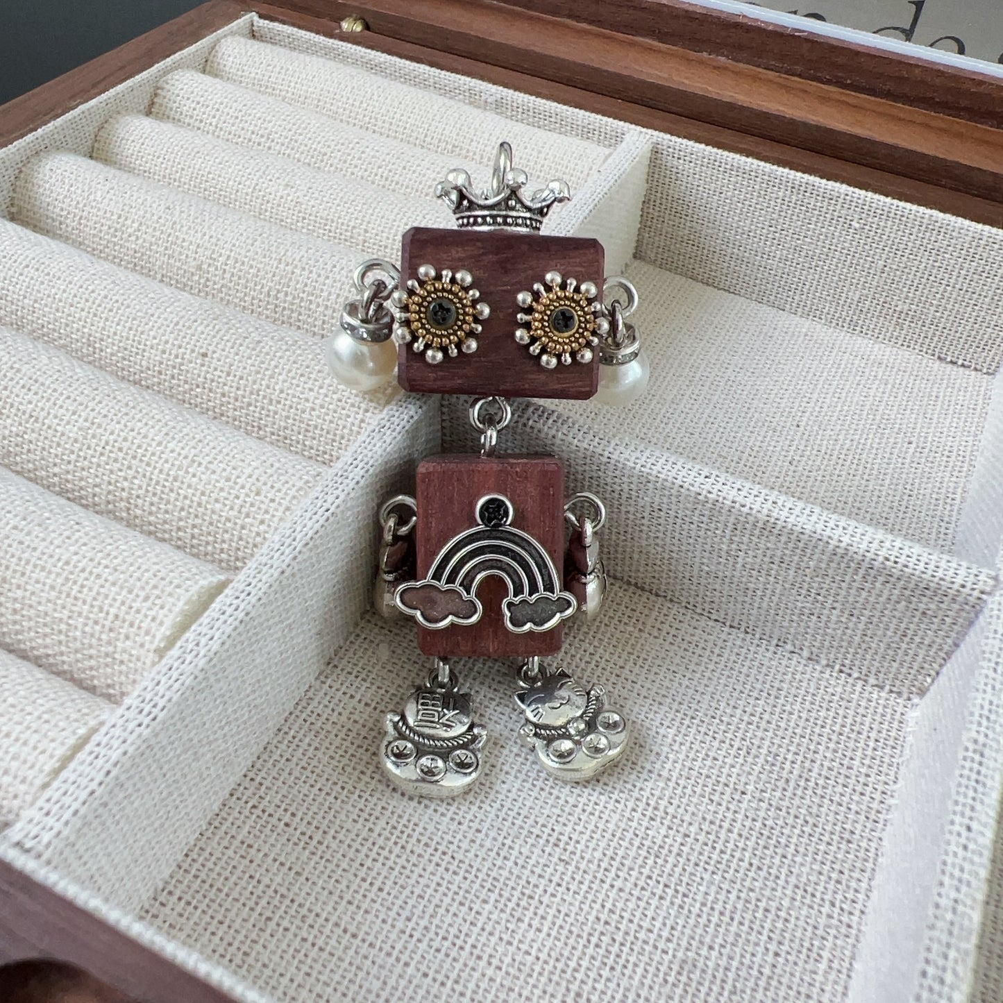 Style Wood Robot Birthday Present Cute Car Pendants