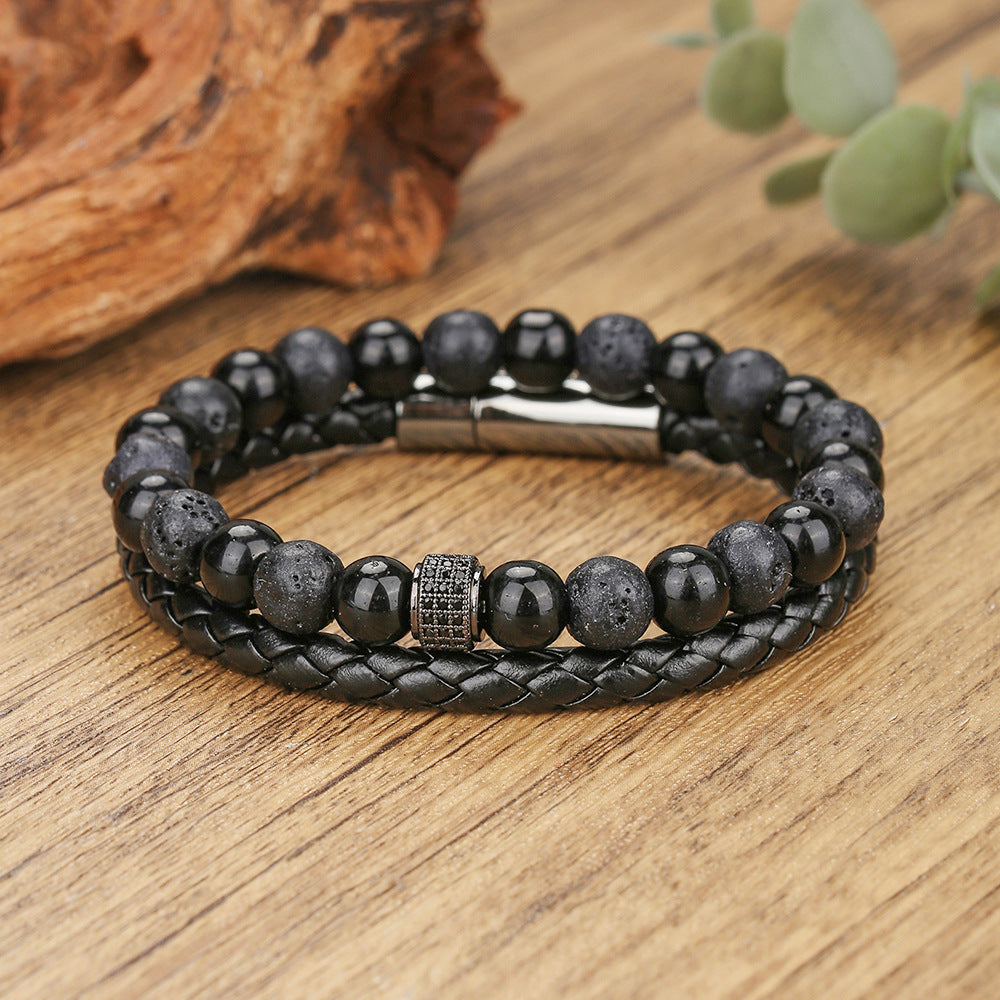 Men's Leather Hand-woven Hip Hop Magnetic Buckle Gift For Bracelets