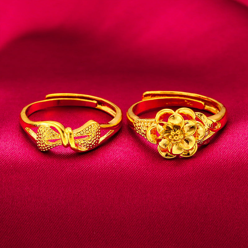 Women's Placer Gold Female Flower Imitation Opening Rings