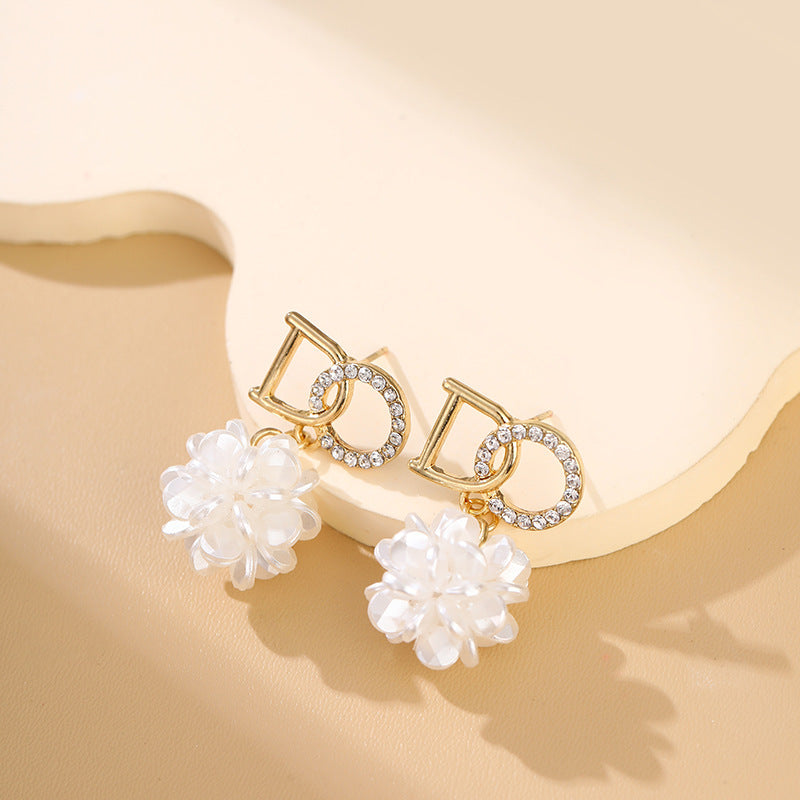 Sier Plated Letters Flower Sweet Petite Stud Earrings