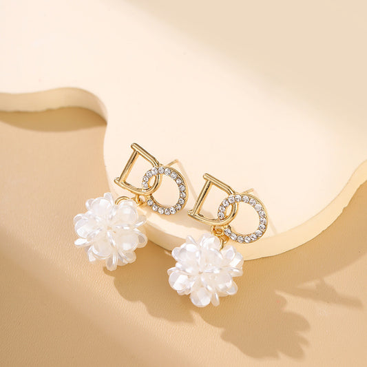 Sier Plated Letters Flower Sweet Petite Stud Earrings