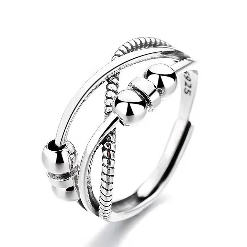 Women's Sier Anxiety Three-ring Smart Index Finger Rotating Ring