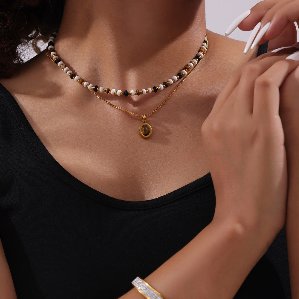 Women's Oval For Special Interest Light Luxury Retro Double Layer Twin Necklace