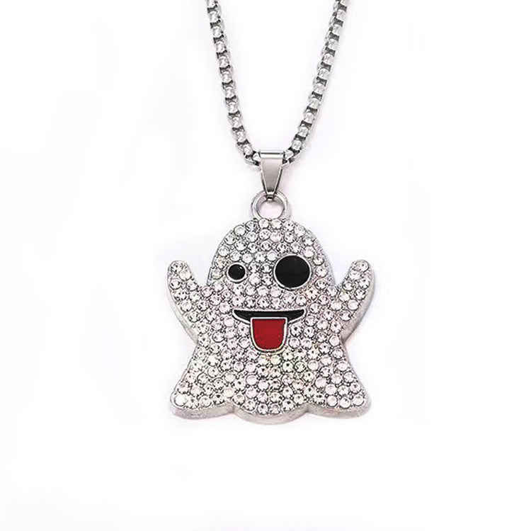 Full Diamond Ghost Face Design Alloy Male Female Personality Necklace