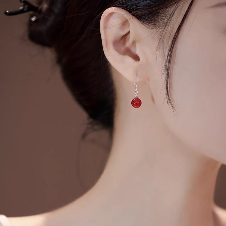 Women's Natural Agate Sier Design Retro Premium Stud Earrings