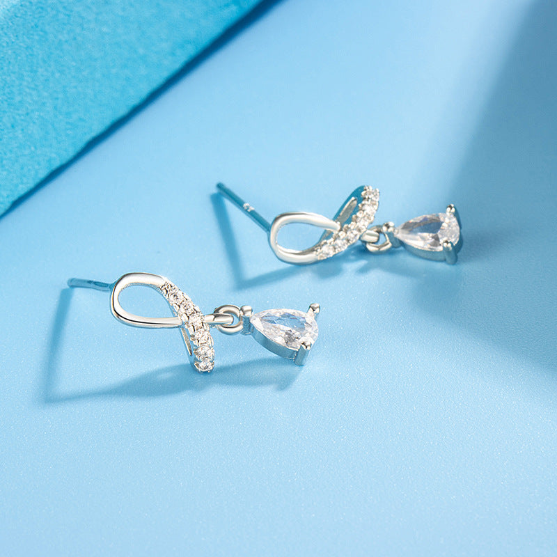 Zircon Cross Water Drop Ear Design Small Versatile Stud Earrings