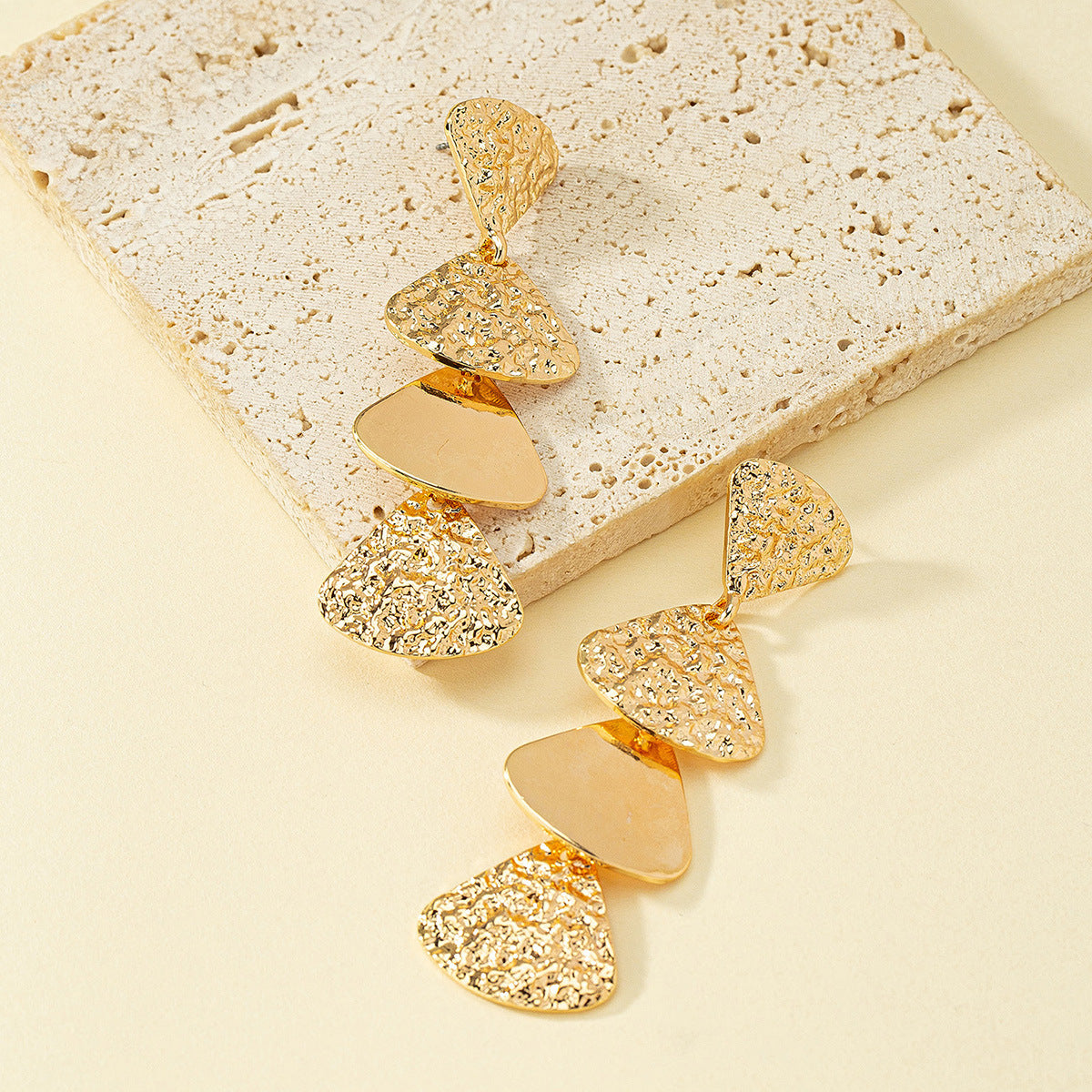 Women's Gold Retro Triangle Convex Texture Geometric Alloy Earrings