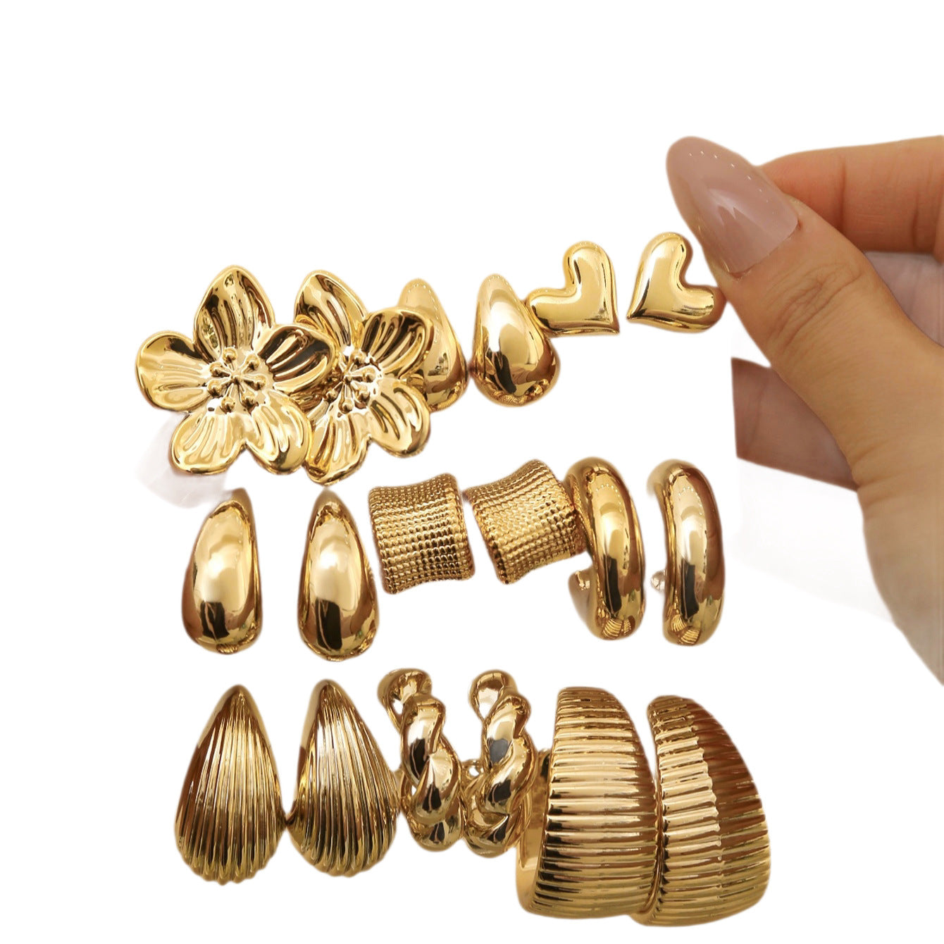 Women's Gold Geometric Fashionable High Sense Combination Earrings