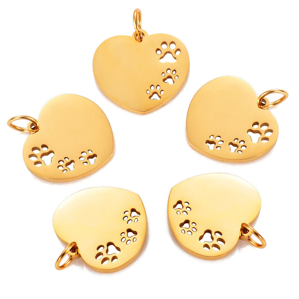 Steel Hollowed Heart Shape Dog's Paw Fully Pendants