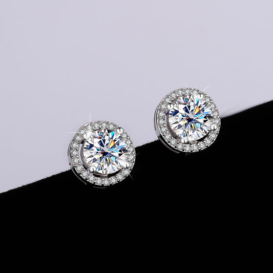 Sier Moissanite Round Bag Simple Graceful Earrings