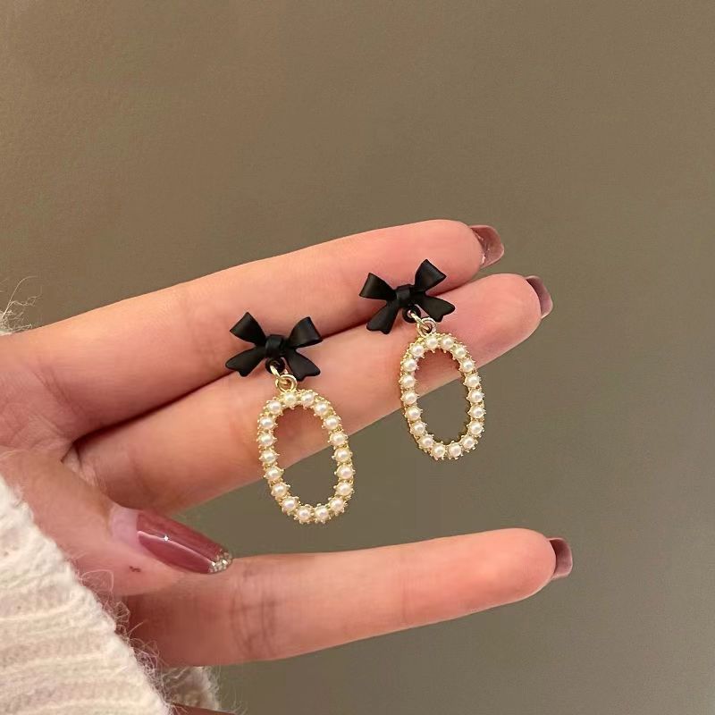 Women's Korean Style Sier Needle Elegant Pearl Love Heart Flowers Earrings