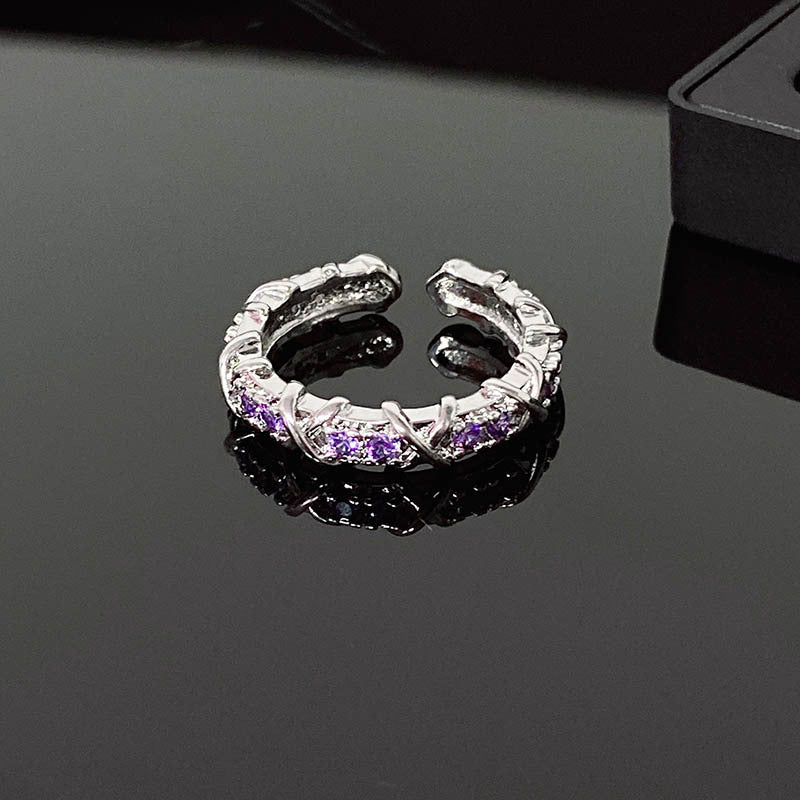 French Entry Lux Cross Colorful Crystals Open Rings