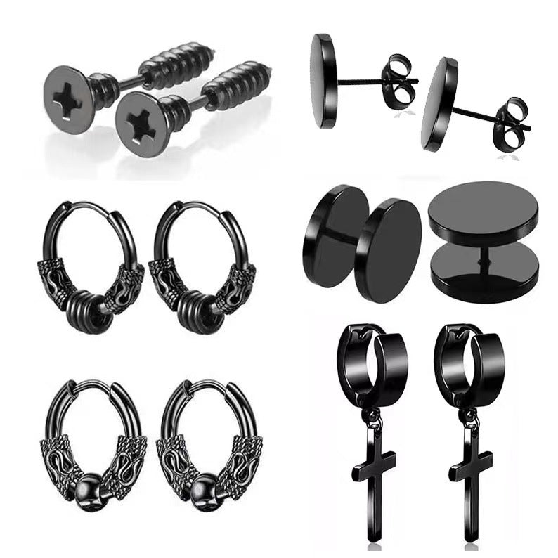 Men's Hip Hop Rock Cross Screw Vintage Dragon Earrings