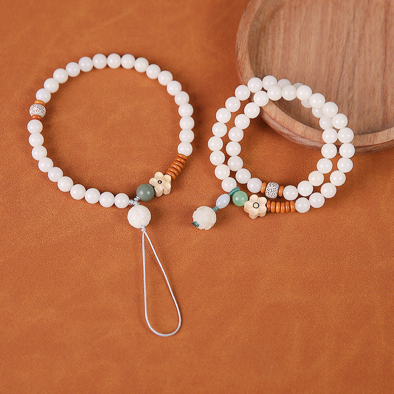 White Jade Bodhi Root Phone Chain Lanyard Fresh Bracelet