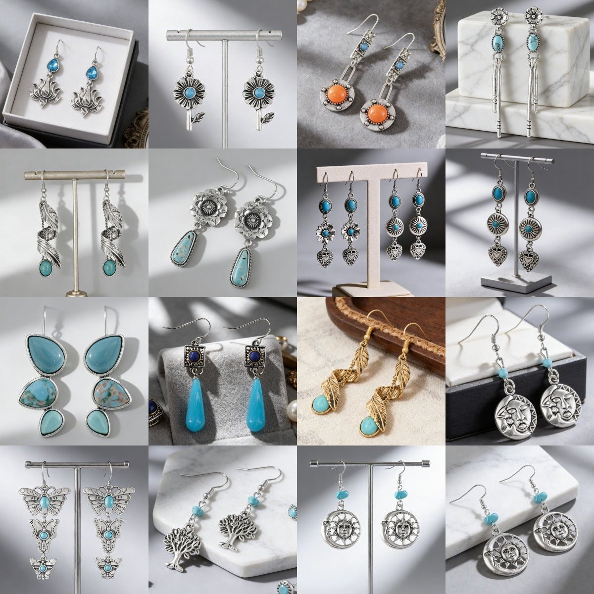 Women's Multiple Options Bohemian Ethnic Turquoise Eardrops Combination Earrings