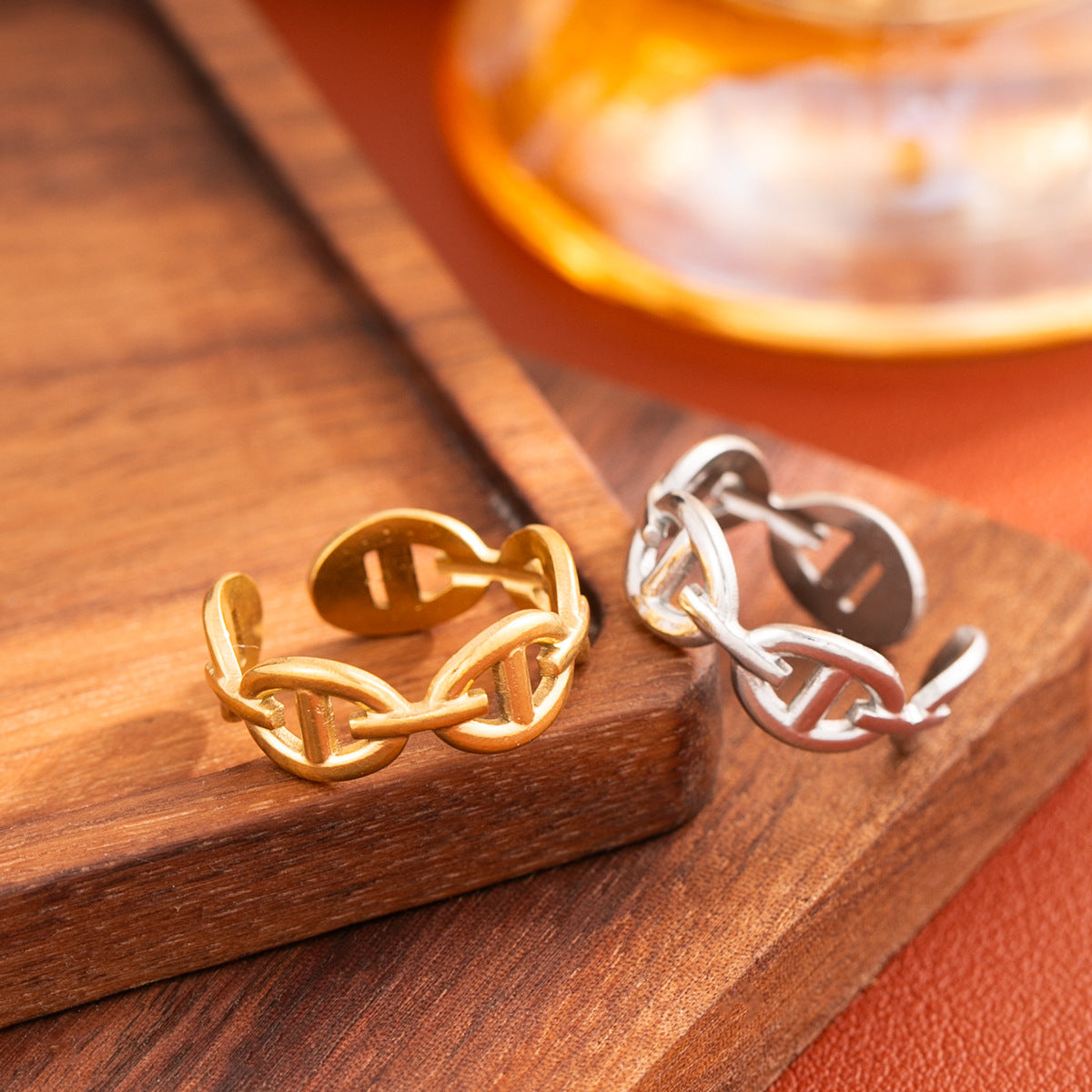 Pig Nose Stainless Steel Open Chain Titanium Oval Oil Ring