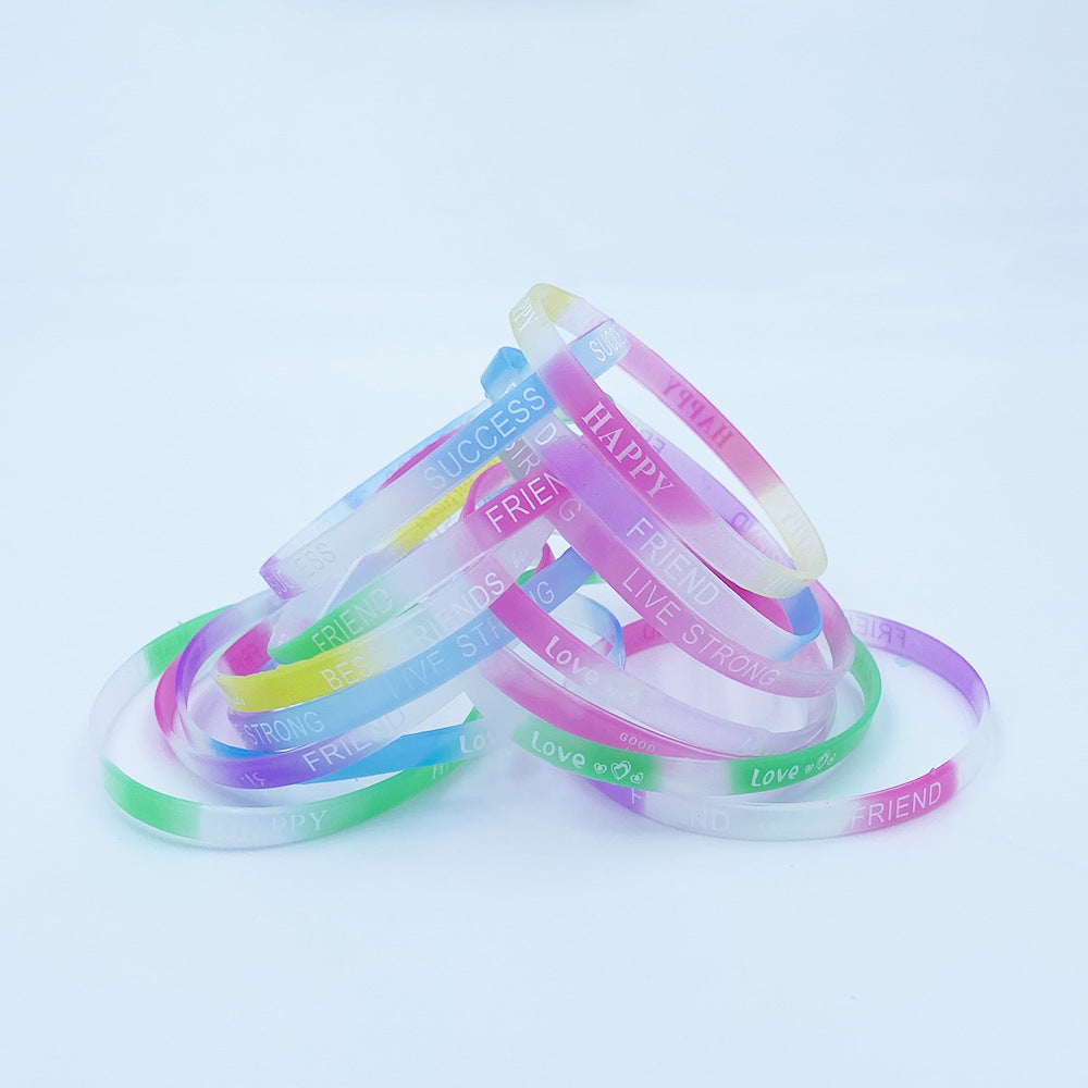 Wide Silicone Candy Color Sports Style With Letters Bracelet