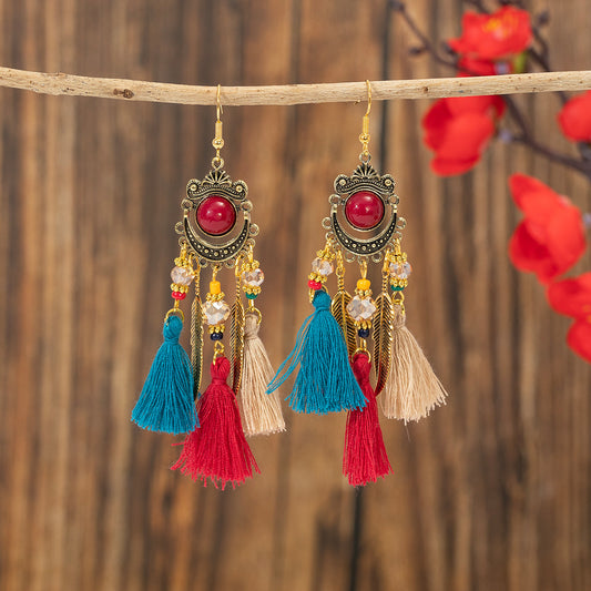 Style Retro Long Fringe Ear Hook Bohemian Yunnan Earrings