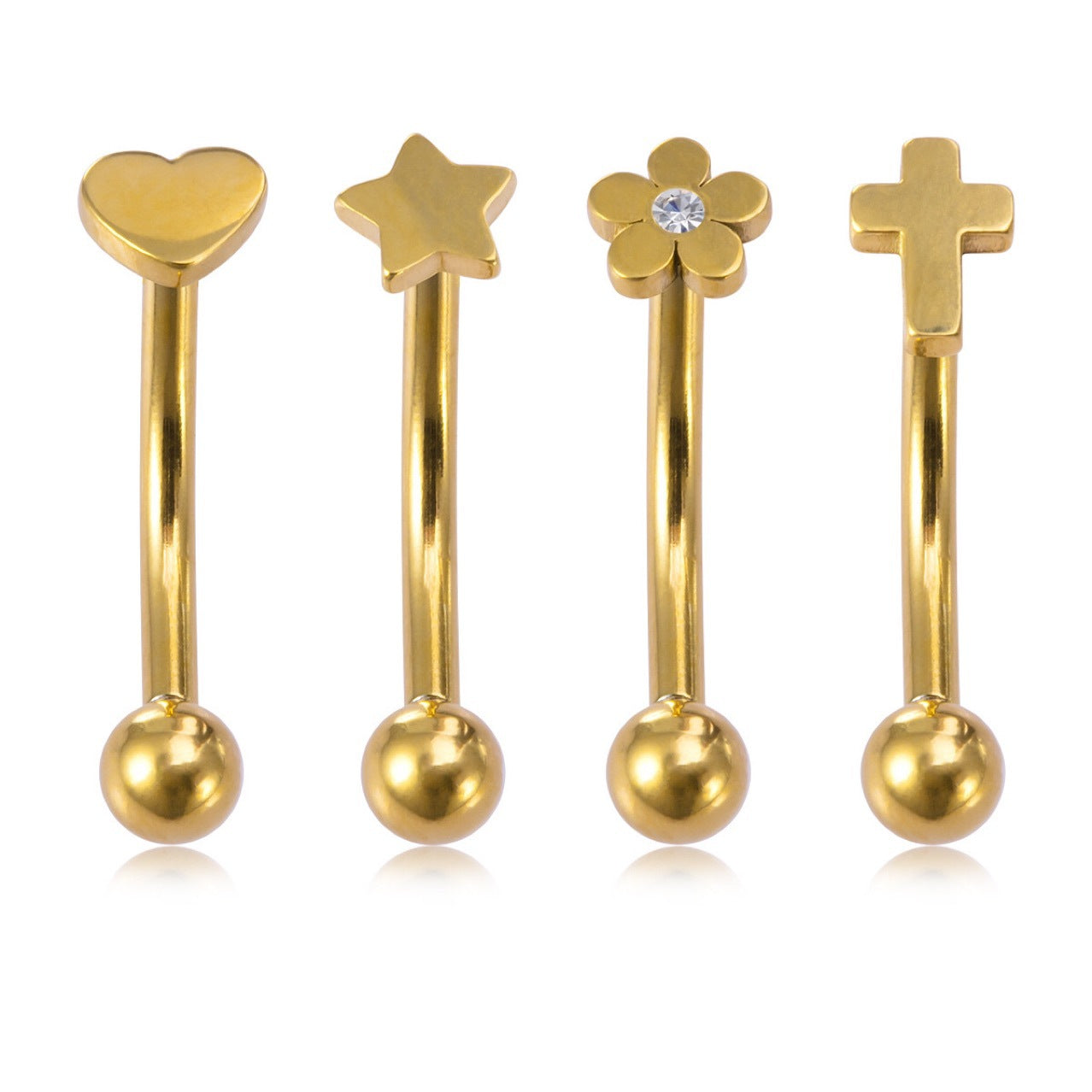 Simple Stainless Steel Rod Eyebrow Piercing Star Stud Earrings