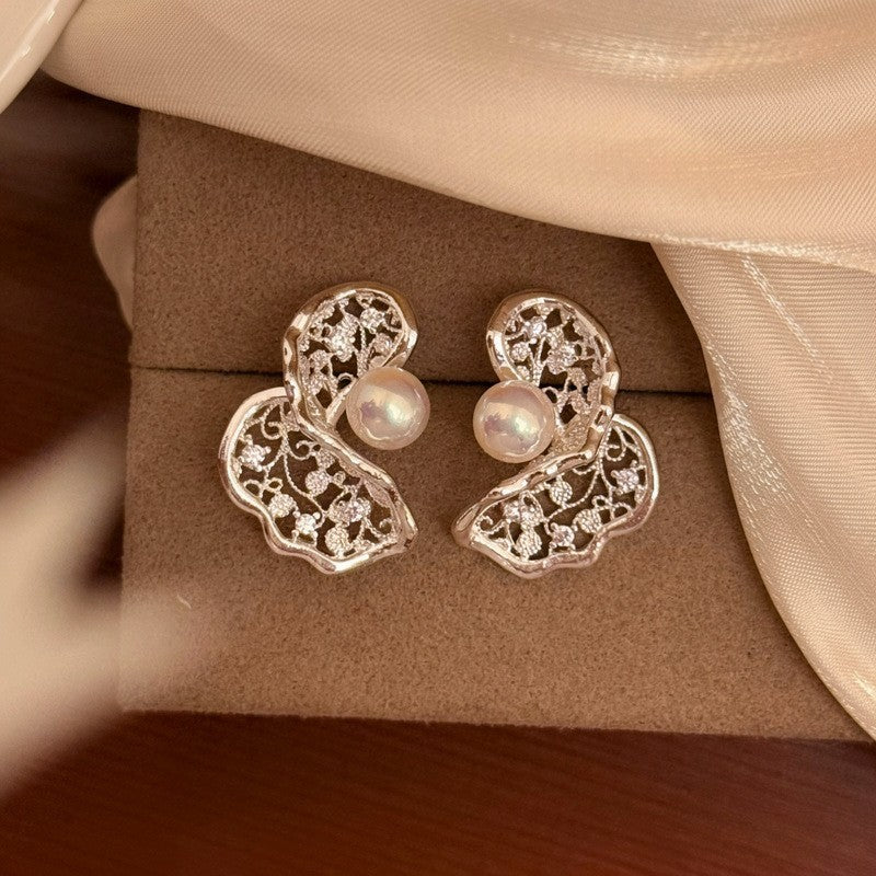 Women's Style Refined Zircon Flower Pearl Light Luxury High-grade Ear Earrings