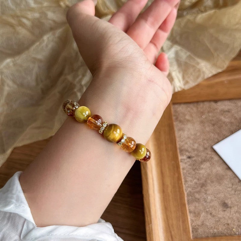 Golden Tiger Eye Fortune Red Agate Yellow Hair Crystal Female Bracelet