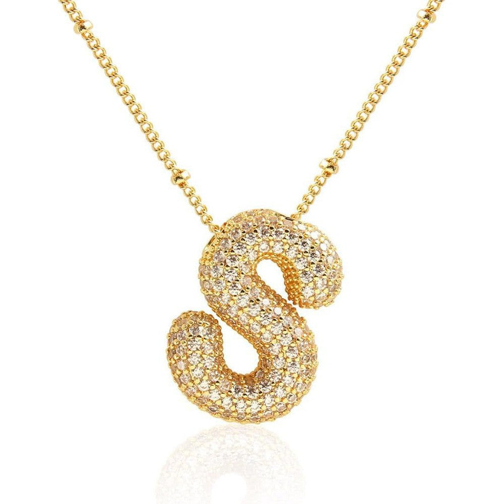 Women's Inlaid Zircon Full Diamond Bubble Letter Pendants