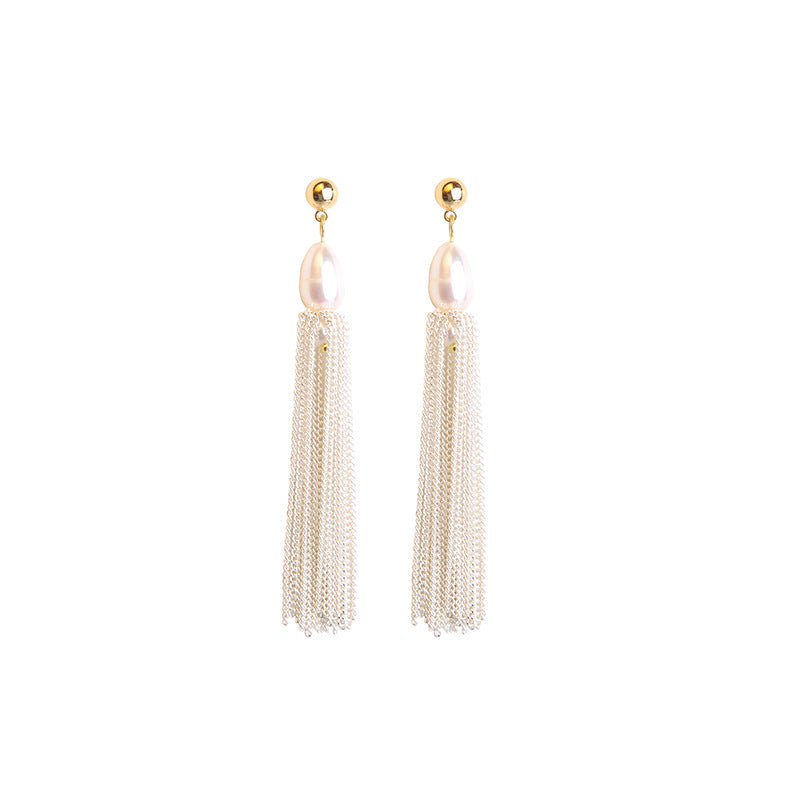 Fairy French Oval Pearl Long Tassel Female Affordable Earrings