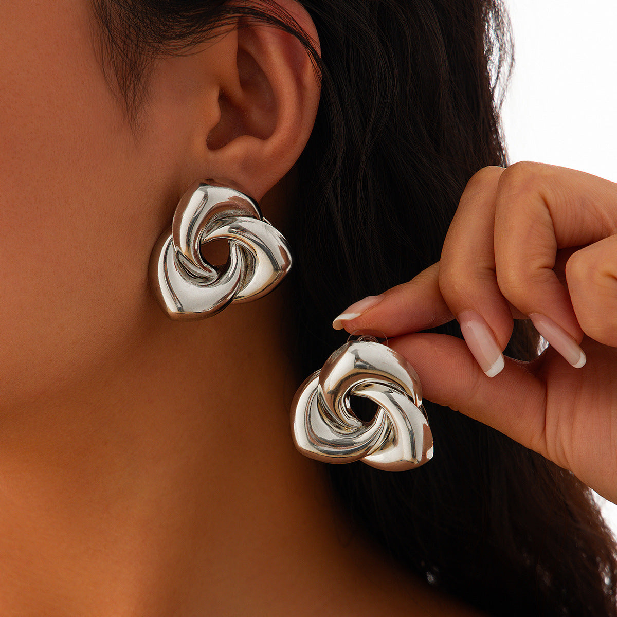 Exaggerated Texture Pleated Metallic Large Geometric Earrings