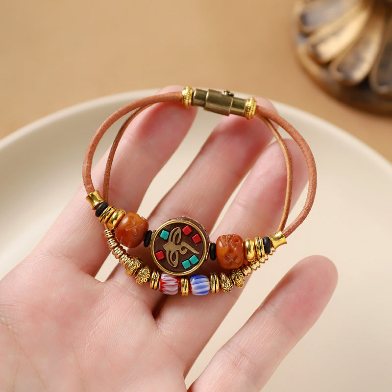Nepal Vintage Cowhide Beaded Tibetan Ethnic Bracelet