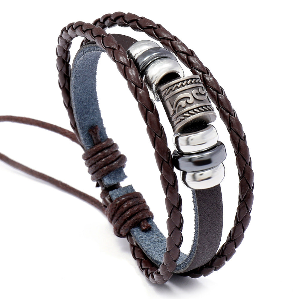 Fashion Leather Beaded Cowhide Woven Vintage Bracelets