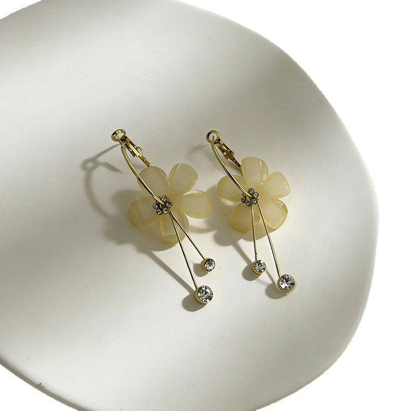 Korean Style Sweet Temperament Five Petal Flower Long Circle Rings