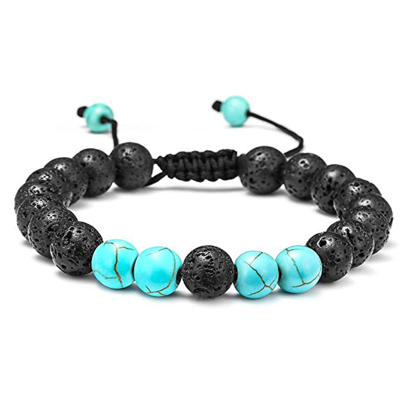 White Turquoise Woven Tigereye Lava Stone Bracelet