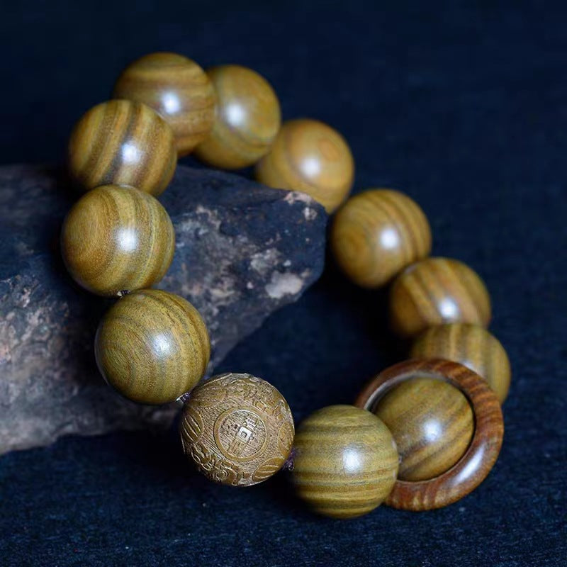 Men's Ebony Money Drawing Pi Flexible Authentic Green Sandalwood Bracelet
