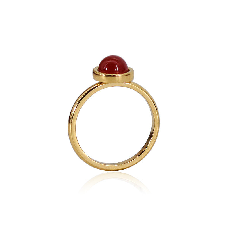 Women's Steel With Colorful Natural Stone Red Agate Ring