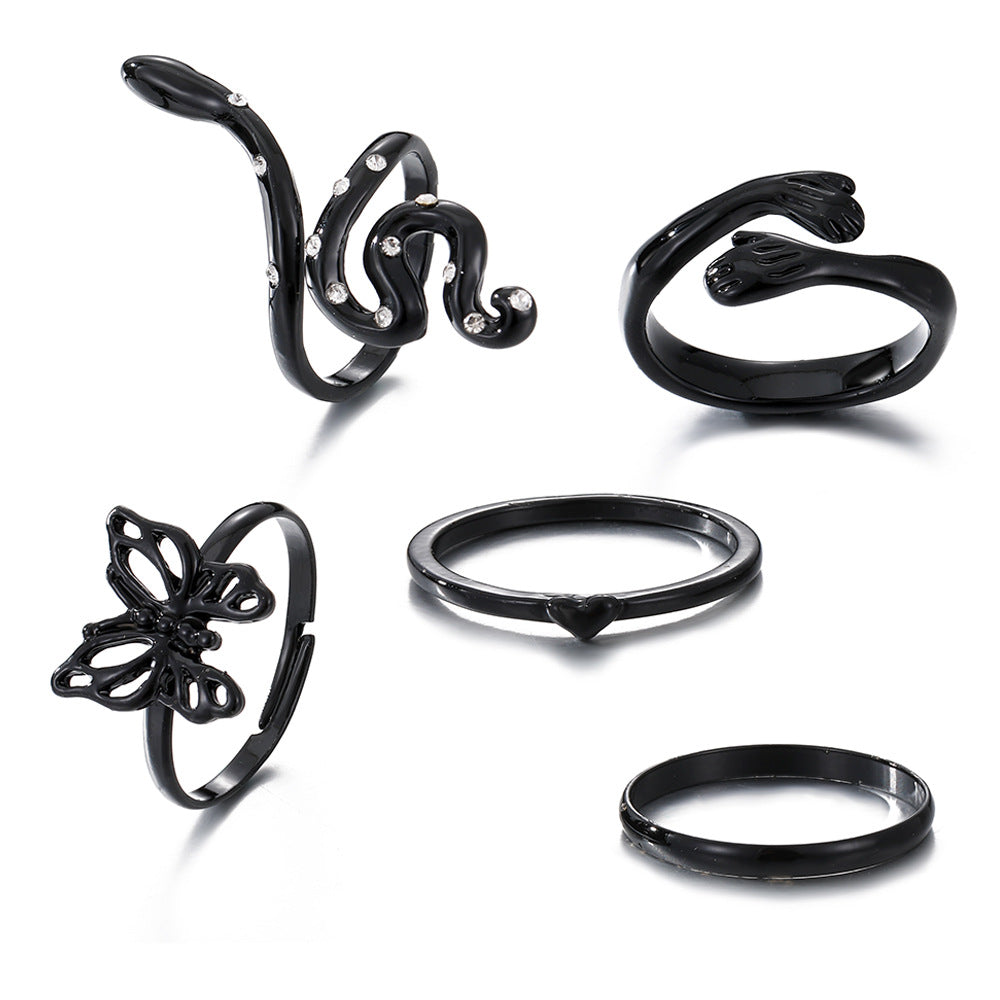 With Personality Creative Simple Twin Black Joint Snake-shaped Rings
