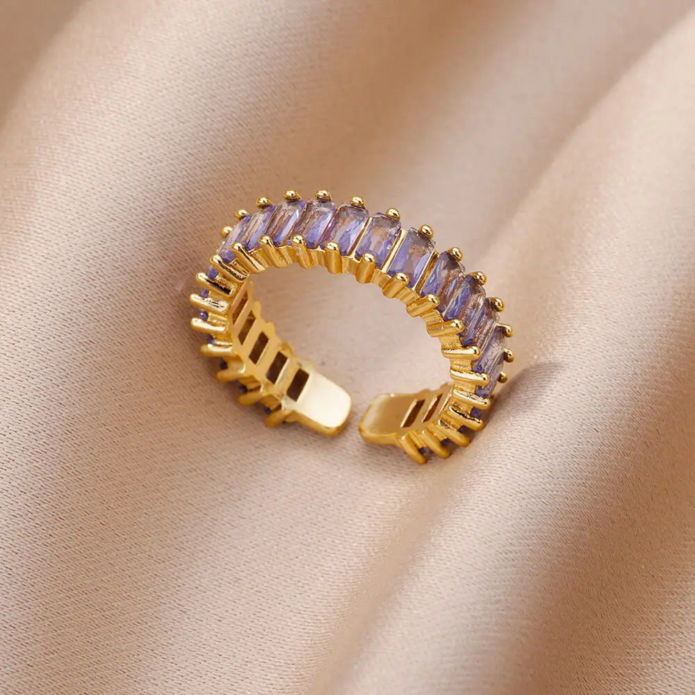 Luxury Gold Copper Plating Cubic Green Zircon Crystal Ring