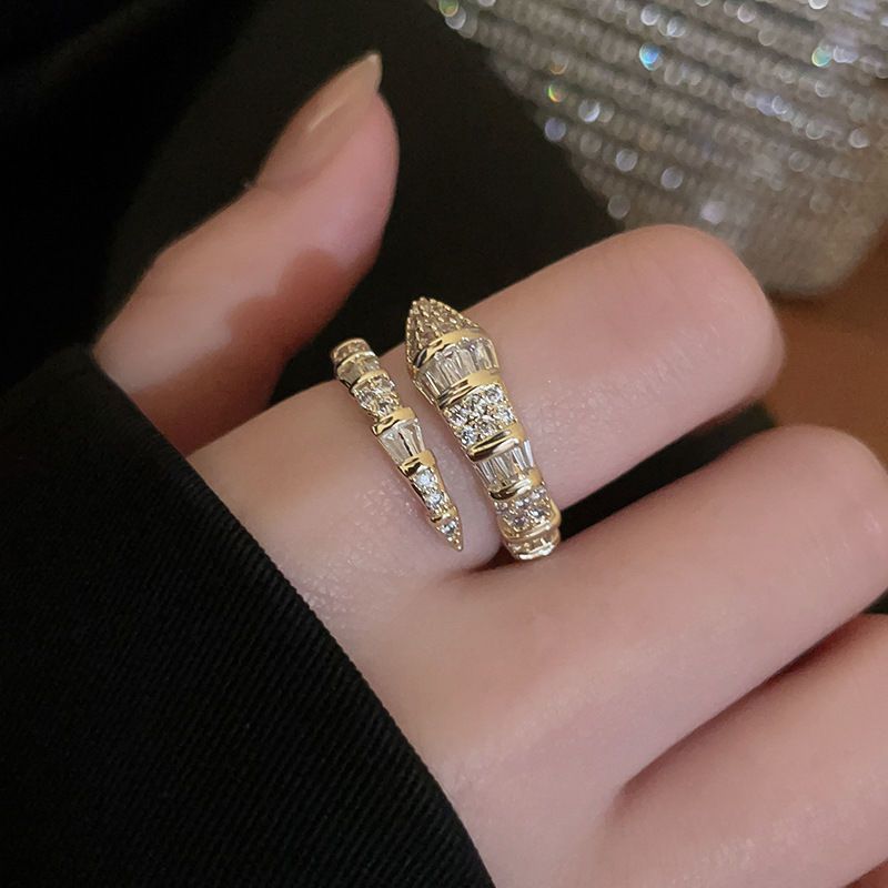 Women's Shining Diamond Snake-shaped Sier Open Advanced Texture Simple Trendy Cool Ring