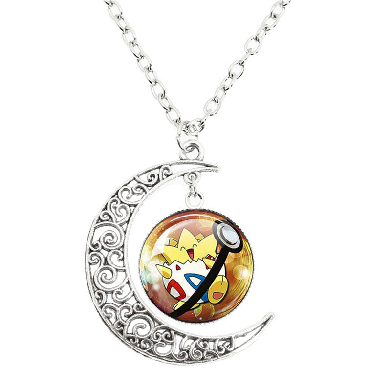 Anime Alloy Moon Time Gem Cabochon Necklaces