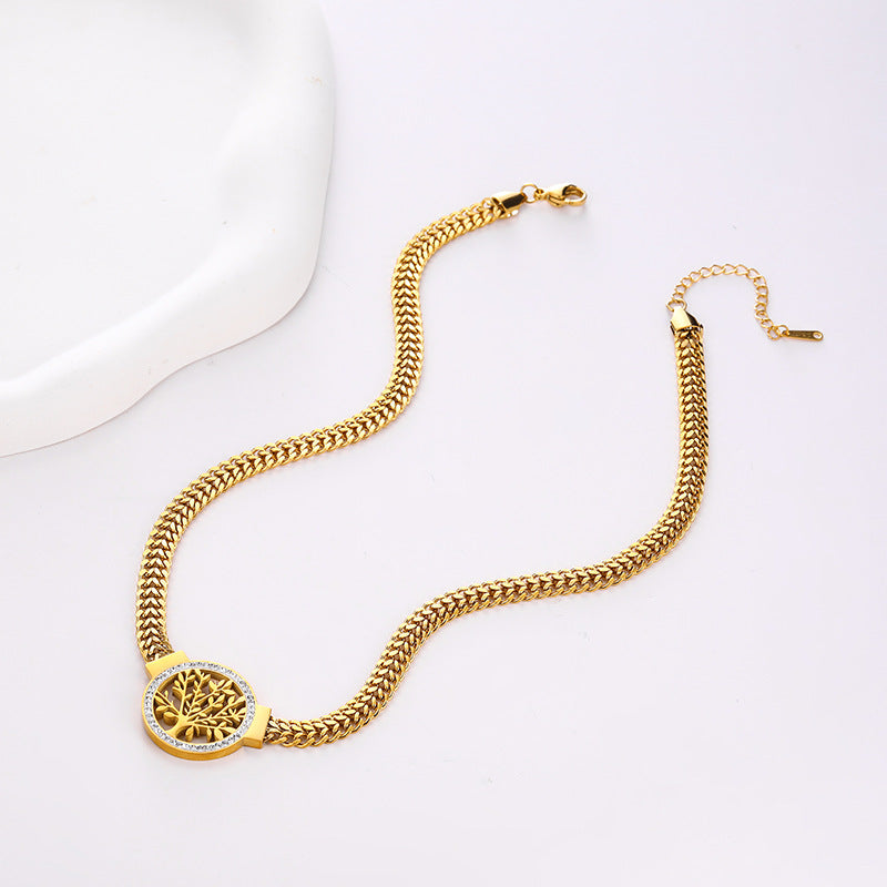Lucky Tree Color Retaining Stainless Steel Double Layer Necklaces