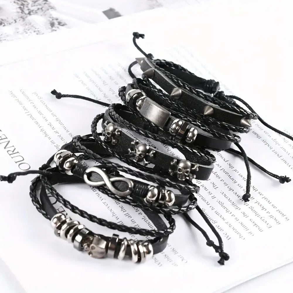 Men's Long-term Punk Alloy Skull Leather Suit Bracelet