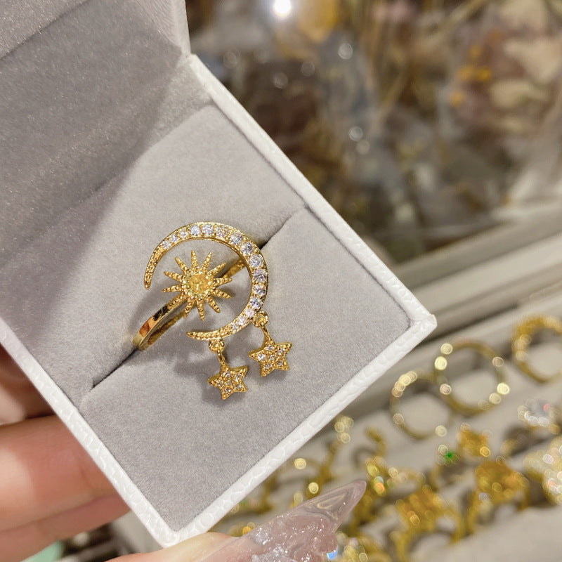 Camellia Fashion Romantic French Golden Rhinestone Gold Plated Ring