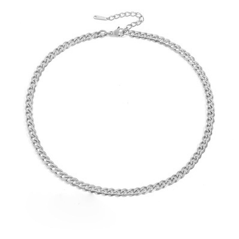 Women's & Men's Cuban Link Chain Stainless Steel Street Sweater Gold Necklaces
