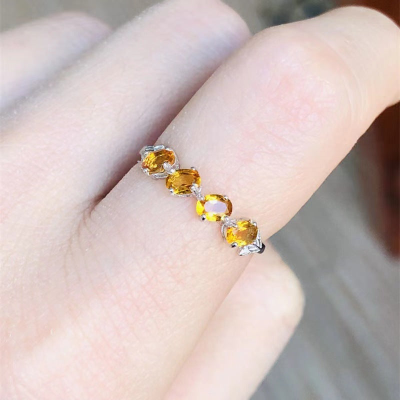 Natural Lucky Citrine Female Opening Gold Rings