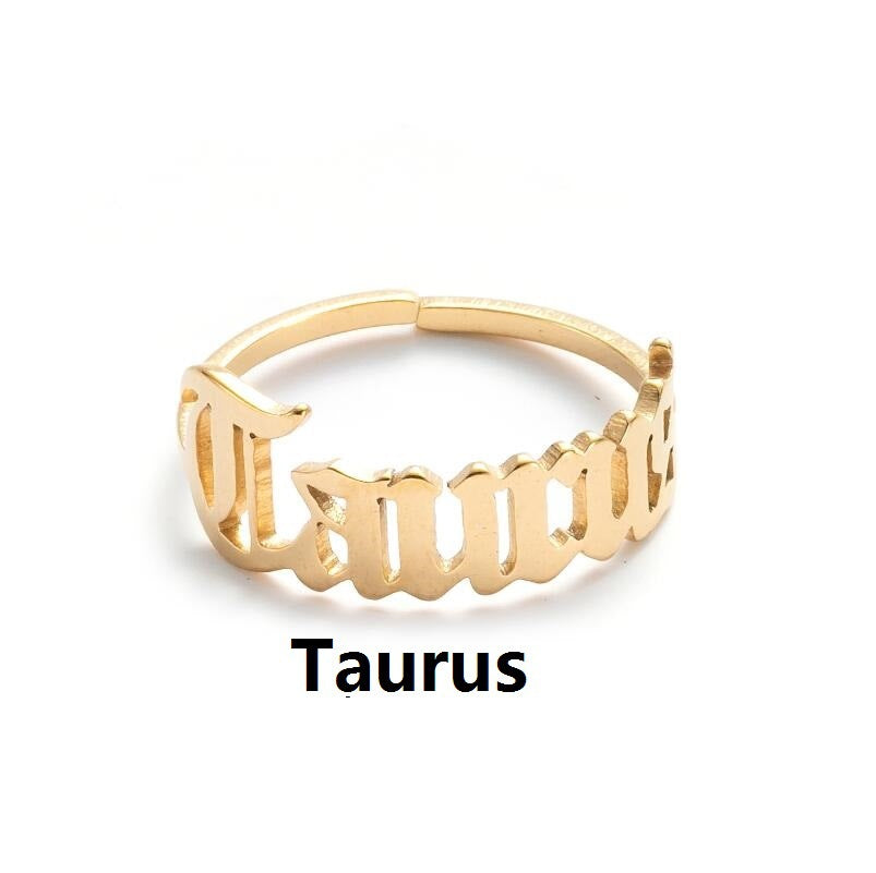 Female Retro Opening Simple English Letters Ring