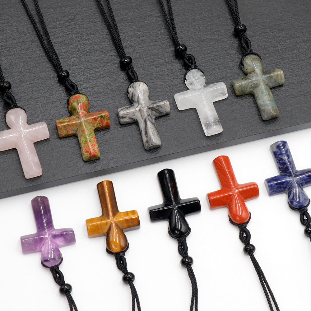 Natural Crystal Thanksgiving Gift Agate Woven Stone Cross Pendants